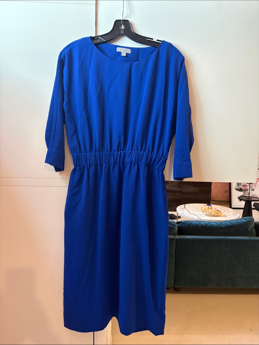 COS Cobalt Blue Midi Dress with Elastic Waist